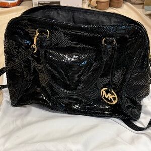 Michael Kors Shiny Black Snake-Pattern Satchel
